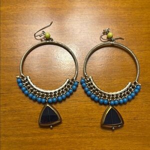Blue and Gold Beaded Hoop Earrings
